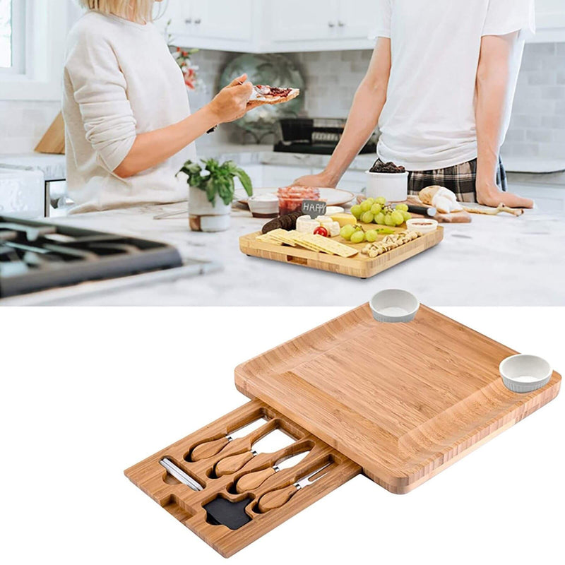 Bamboo Cheese Board With Cutlery Set